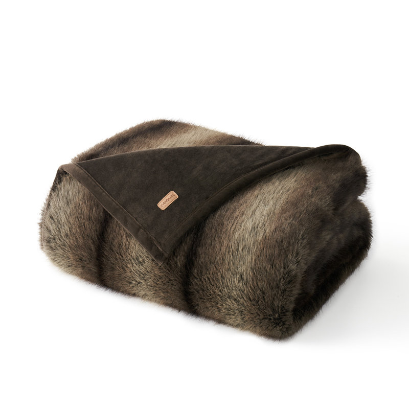 Jeté en fausse fourrure Aspen Luxe, Throw, Ombré brun sable ombré / rayé