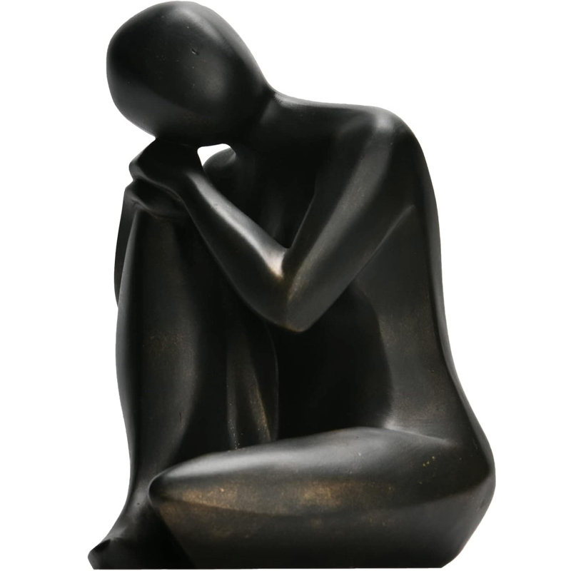 Black Thinker Figurine - Collectible Art Decor (5.25×6.25×8.5in)