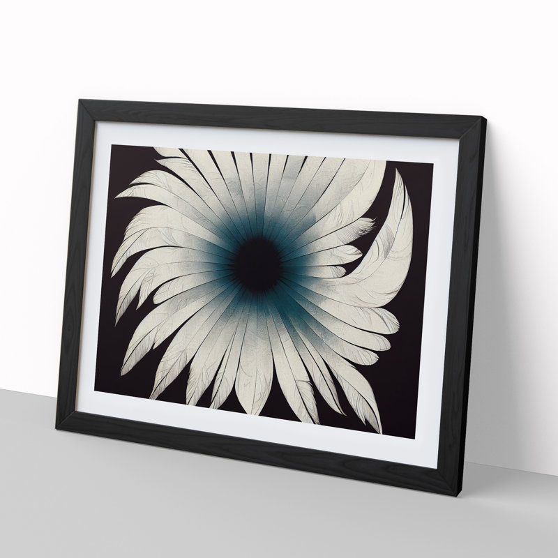 Futuristic Bird Feathers - Single Picture Frame Painting, 46cm H x 64cm W x 2cm D, Black