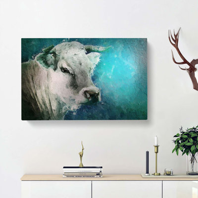 Cow In The Meadow With Blue Light - Wrapped Canvas
