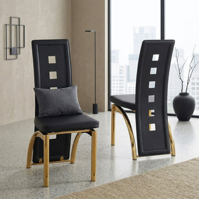 Modern Faux Leather Upholstered Dining Chair with Curved Metal Legs & Cut-out Back (Set of 2)