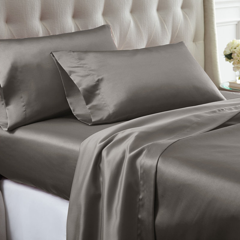 Ensemble de draps en satin Burlison, Très grand californien, Noir