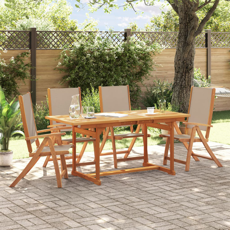 4 - Person Wood Patio Dining Set with Rectangular Table , Cushions Included, in Grey