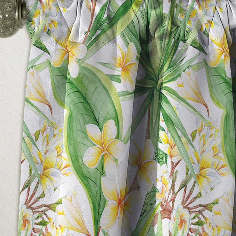 White Tropical Flowers in Botanic Setting - Floral Blackout Curtain Single Panel, 52" W x 120" L