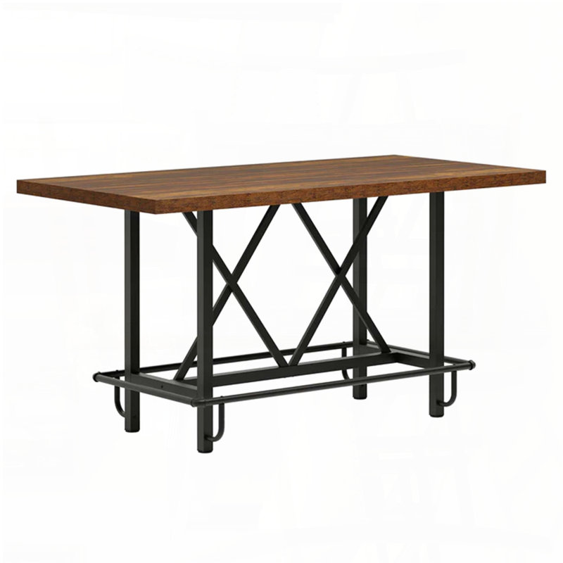Counter-Height Bar Table with Metal Footrest (62.99"), Brown