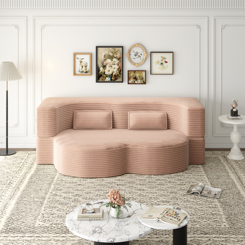 Canapé-lit moderne avec 2 coussins, canapé-lit convertible en velours côtelé rembourré de mousse, matelas pliant de 15 po pour le salon, lit d'invité, aucun assemblage requis