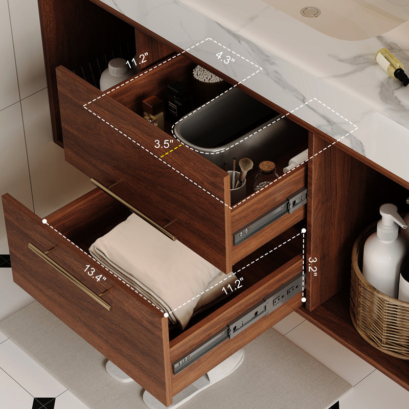 Meuble-lavabo mural flottant de 39,4 po avec lavabo en céramique, 2 tablettes ouvertes, pierre frittée blanche, conception moderne pour une utilisation de l'espace