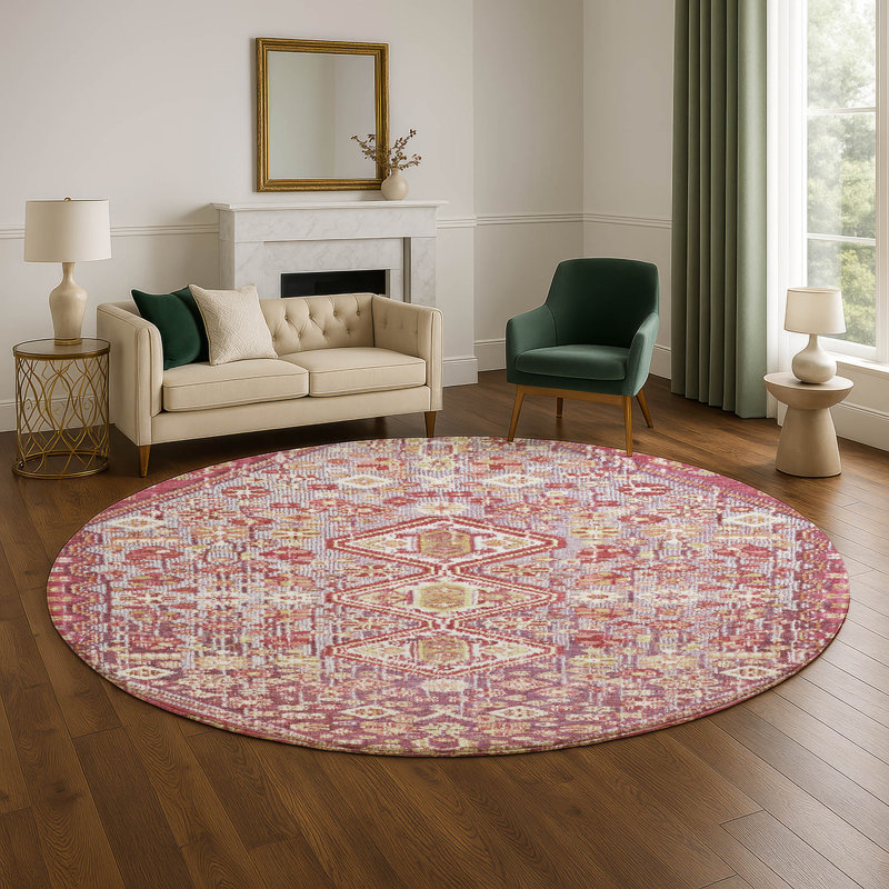 Premium Machine Washable Mayfield AMF1834 Aztec Rug, Round 8'