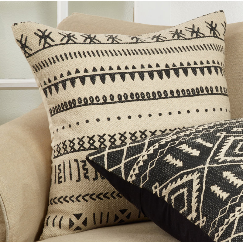 Natural Mud Cloth Pattern Cotton Throw Pillow Cover, 22 in