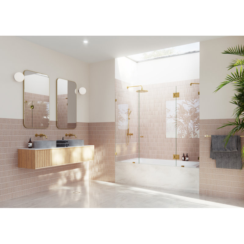 Stellar 69 in. W x 58.25 in. H Frameless 3 Panel Inline Hinge Bathtub Door, Polished Brass