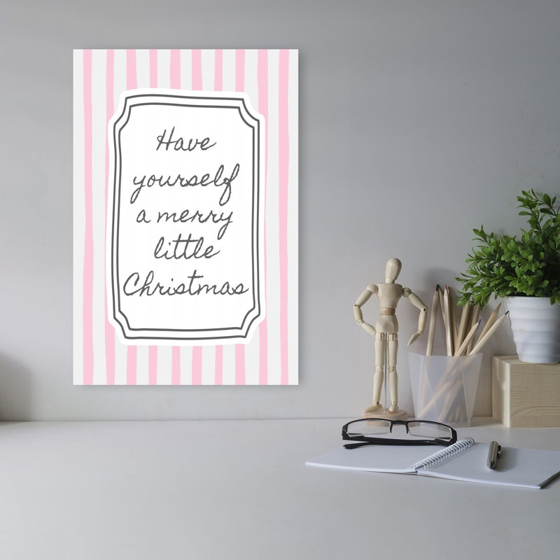Merry Little Christmas Script Whimsical Abstract Contemporary Wall Art Print 1 Piece Wrapped Canvas Wall Art