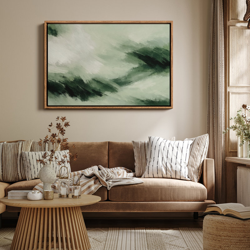 «Abstract Green Landscape with Dynamic Inspired», art mural encadré, Naturel, H 16 po x l 24 po