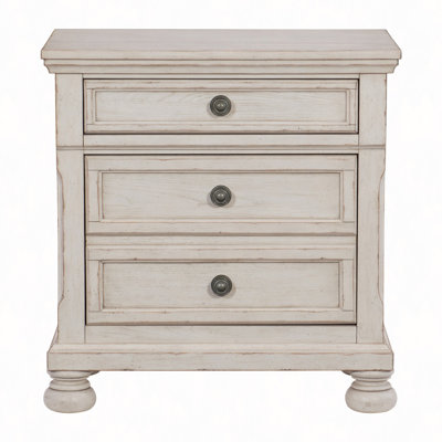 Nightstand, Wire-Brushed 1Pc Nightstand With Hidden Drawer Bun Feet Classic Bedroom Furniture