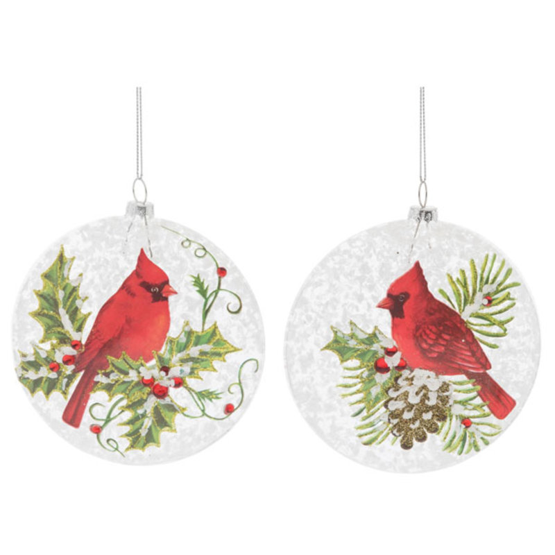  Glass Painted Cardinal Ornament Set of 2 Christmas Home Decorations