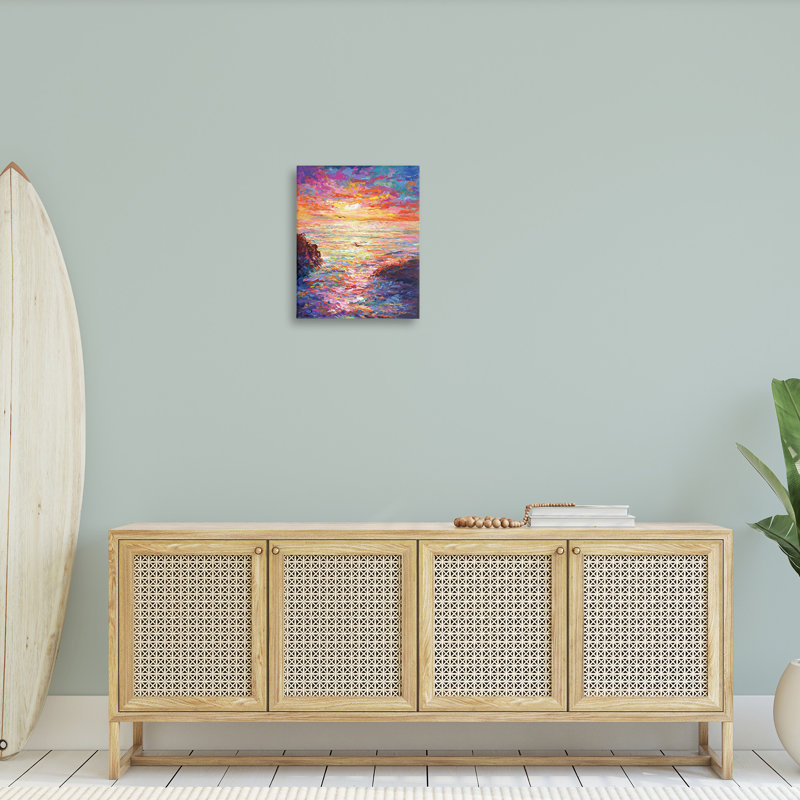 «Vibrant Abstract Ocean Sunset» par Leon Devenice, H 20 po x l 16 po x P 1,5 po