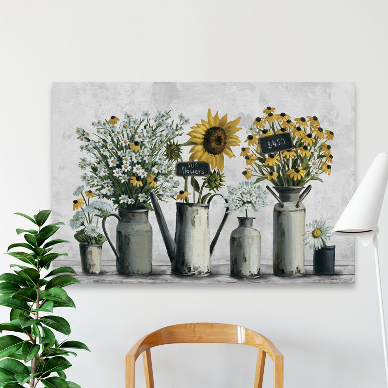 Tin Can Flowers - Wrapped Canvas Painting, 66cm H x 101cm W x 3.81cm D