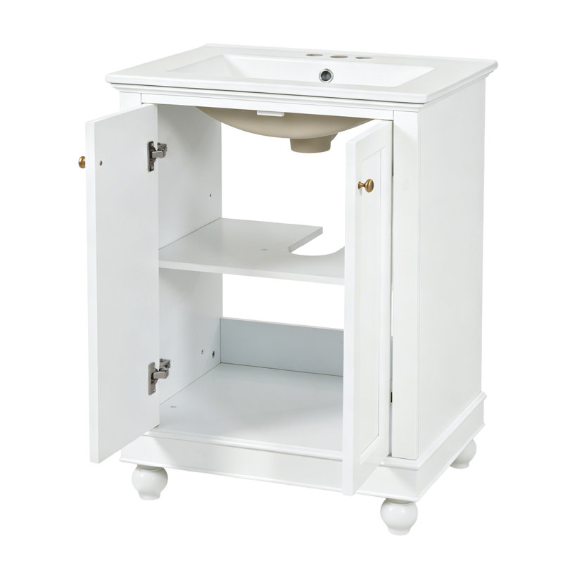 Meuble-lavabo moderne de 24 po de conception simple et élégante avec rangement à fermeture en douceur, tablette réglable, meuble-lavabo avec lavabo en céramique