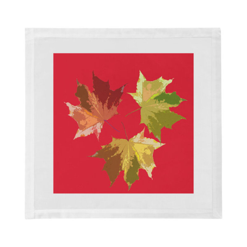 Autumn Leaves Cotton Blend Square Napkins, Red