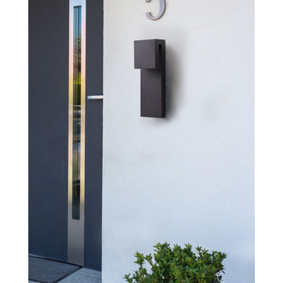 LIMONLU Matte Black 38 cm H Hardwired Integrated LED Frosted Glass Outdoor Armed Sconce