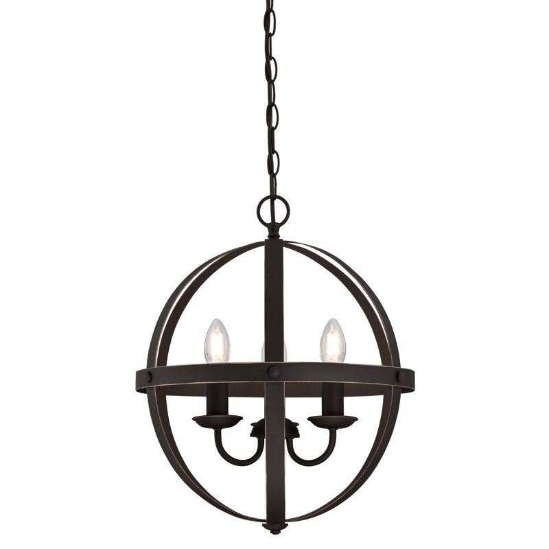 3 - Light Dimmable Geometric Chandelier, Oil Rubbed Bronze with Highlights