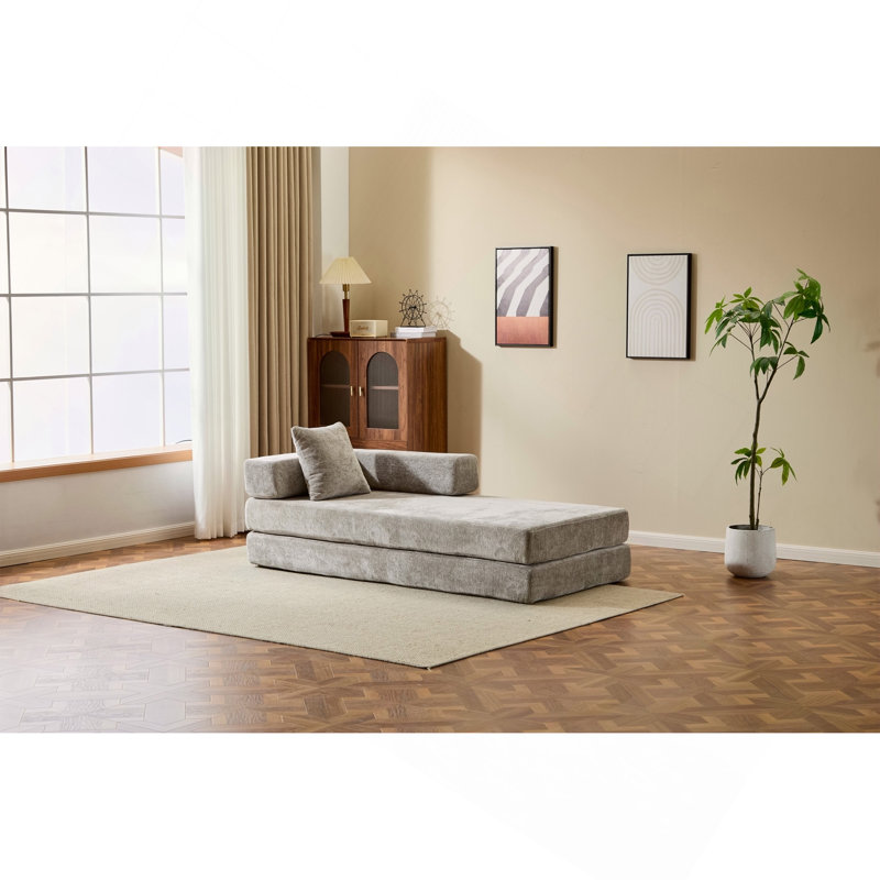 Canapé au sol, canapé à compression, canapé-lit au sol convertible avec accoudoirs à dossier, coussin en futon confortable, tissu chenille, pour la chambre du salon (GRIS CLAIR)