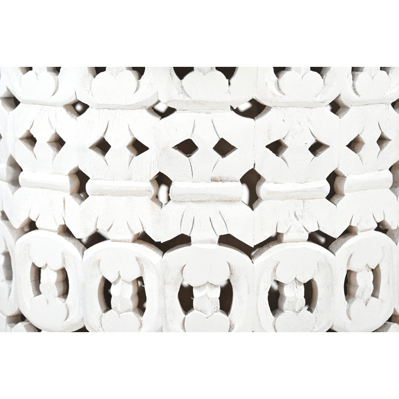 Table d'appoint en bois sculpté à la main Marguerite avec découpes complexes - Blanc