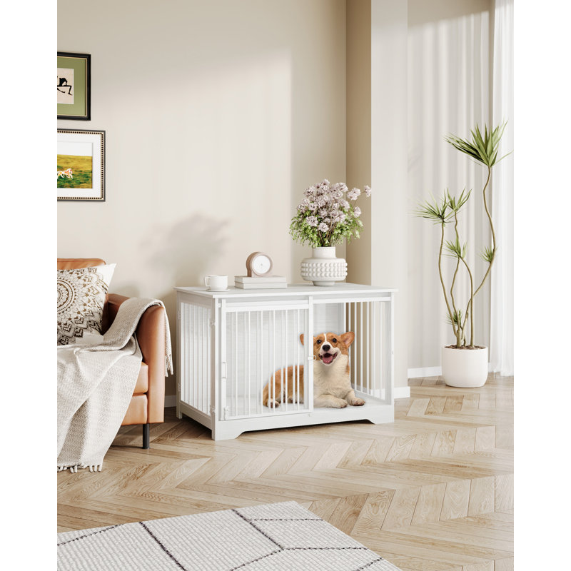 Dog Crate Furniture, Double Door Wooden Dog Crate with Barn Door, Indoor Kennel, End Side Table Animal Crates for Small Medium Large Dogs, Anti-Chew Anti-Escape