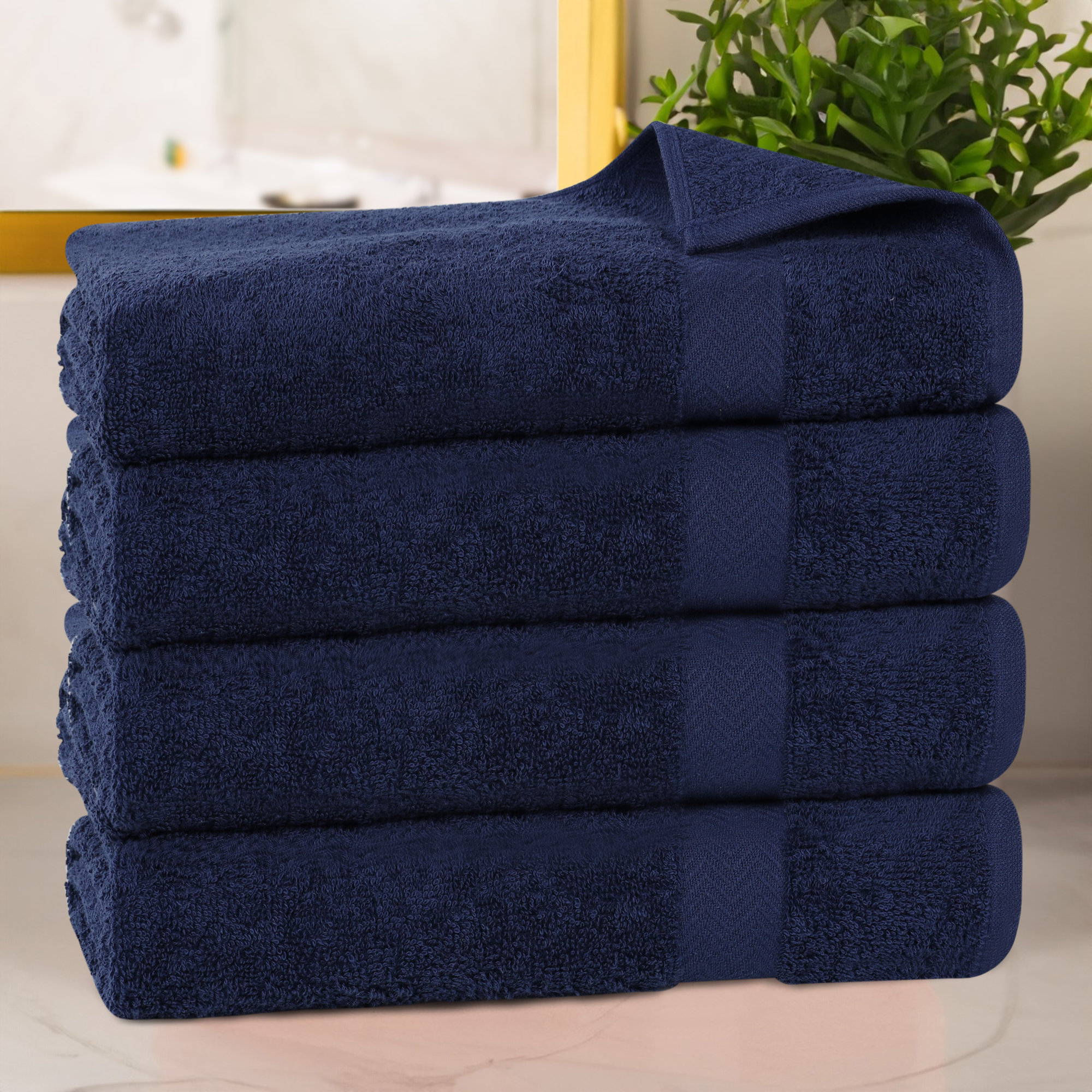 Franklin Cotton Lightweight Quick-Drying Bath Towel, Navy Blue