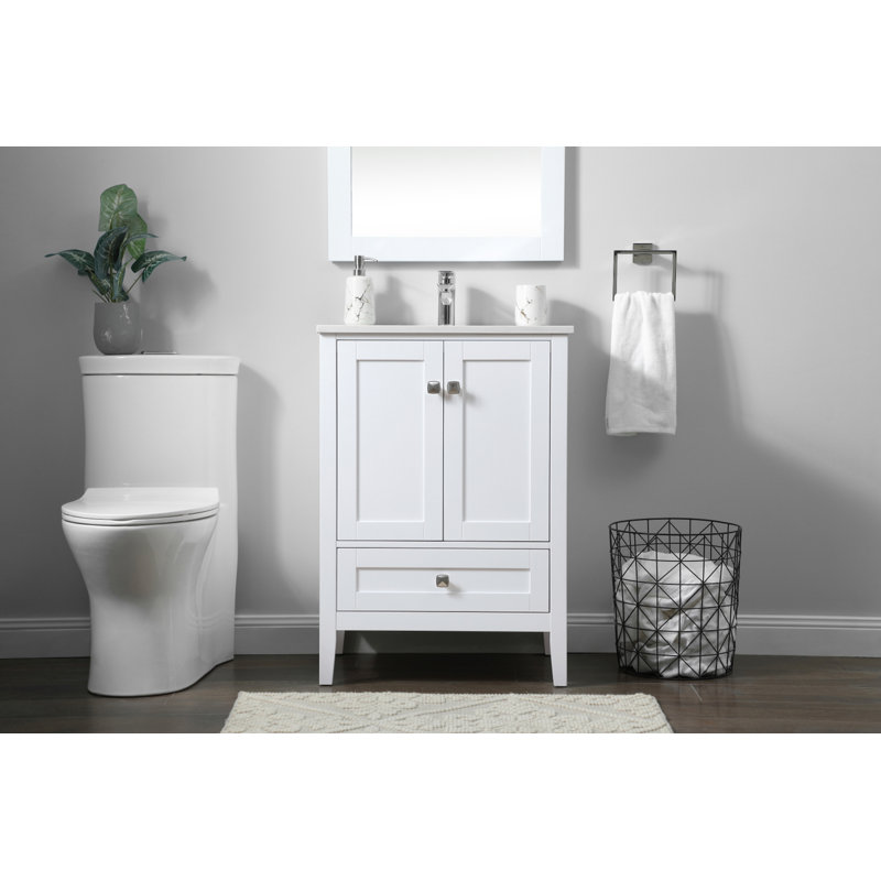 Jadaya 24'' Single Bathroom Vanity with Engineered Marble Top, White