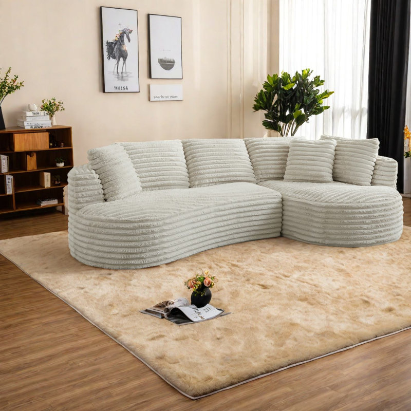 Compression Sectionals Corduroy Modern Curved L Shape For Home Living