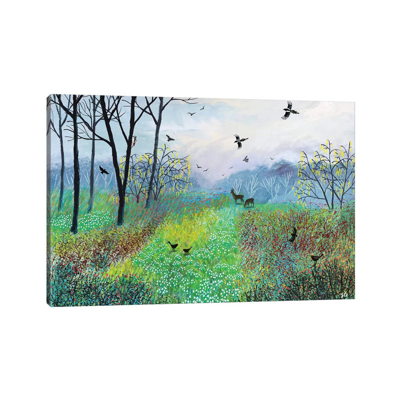 «Snowdrop Copse» par Jo Grundy - Toile tendue avec châssis sur toile, H 12 po x l 18 po x 1,5 po
