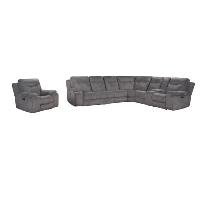 Ensemble de canapé inclinable électrique 4 places Ted, 7 places, USB, porte-gobelets, gris nuage
