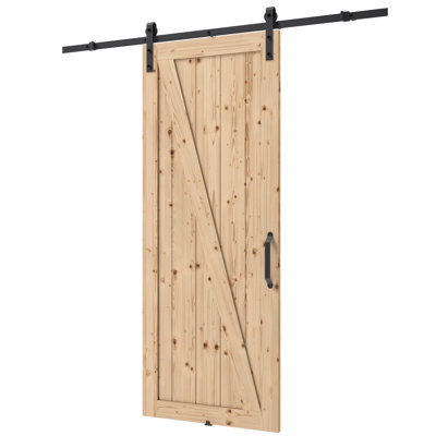 Porte de grange en bois à panneaux avec ensemble de quincaillerie d’installation