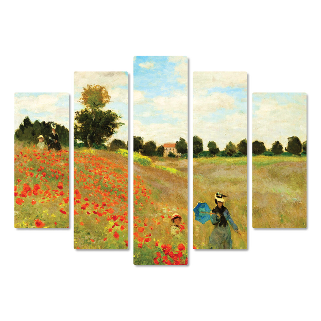 5-tlg. MDF-Bilder-Set Mohnfeld von Claude Monet