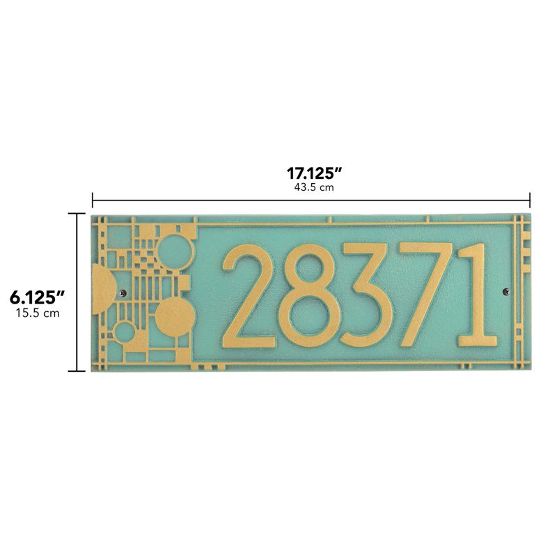 Frank Lloyd Wright Coonley, plaque moderne, standard, 1 ligne, Doré, Oui, Bronze, vert-de-gris