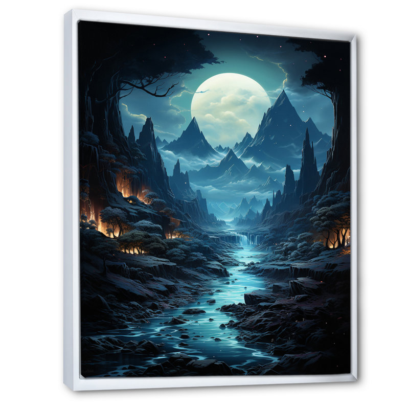 Blue Moon Mountain Landscape - impression, Cadre flottant blanc, H 20 po x l 12 po x P 1 po