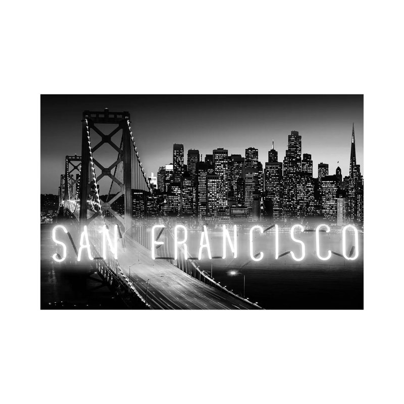 Neon San Francisco White On Black by Hailey Carr - Wrapped Canvas Print, 66.04 cm H x 45.72 cm W x 1.91 cm D