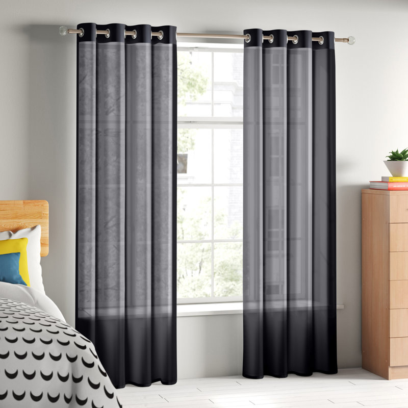 Jamie Eyelet Sheer Voile Curtain Panel, Black, 144cm Width x 137cm Drop