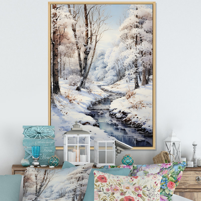 Snow Forest Wonderland - Imprimé, H 40 po x l 30 po x P 1,5 po, Cadre naturel flottant