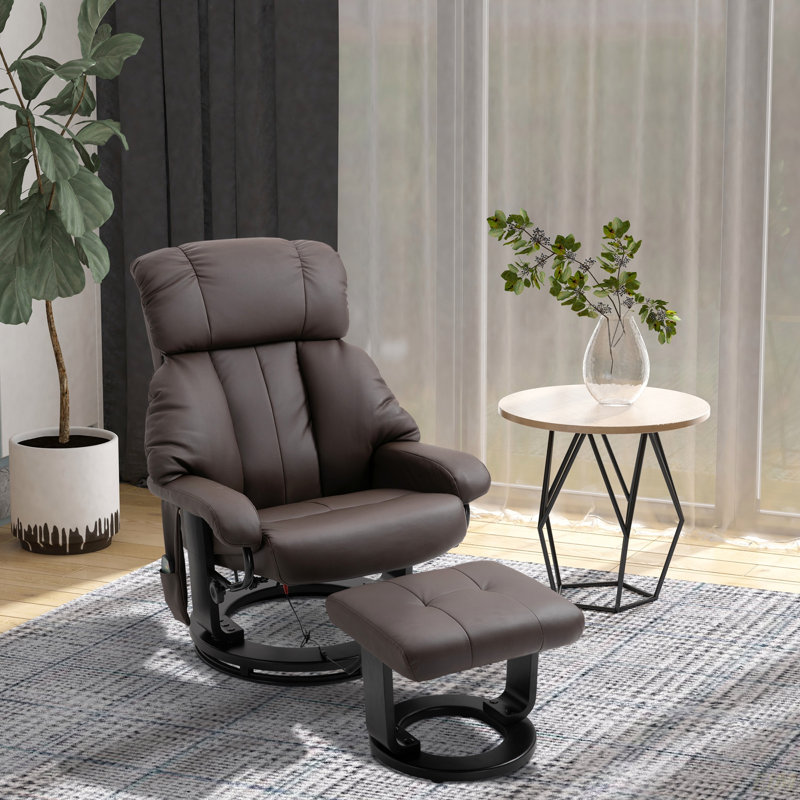 Massage Recliner Chair With Ottoman, 360° Swivel Recliner And Footstool, 10 Point Vibration, PU Leather Reclining Chair With Side Pocket And Remote Control (Chair)