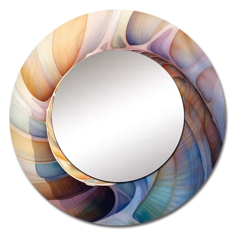 Seashell Symphony II - miroir mural Coastal Unique, miroir rond pêche, impression sur métal, 29 po x 29 po