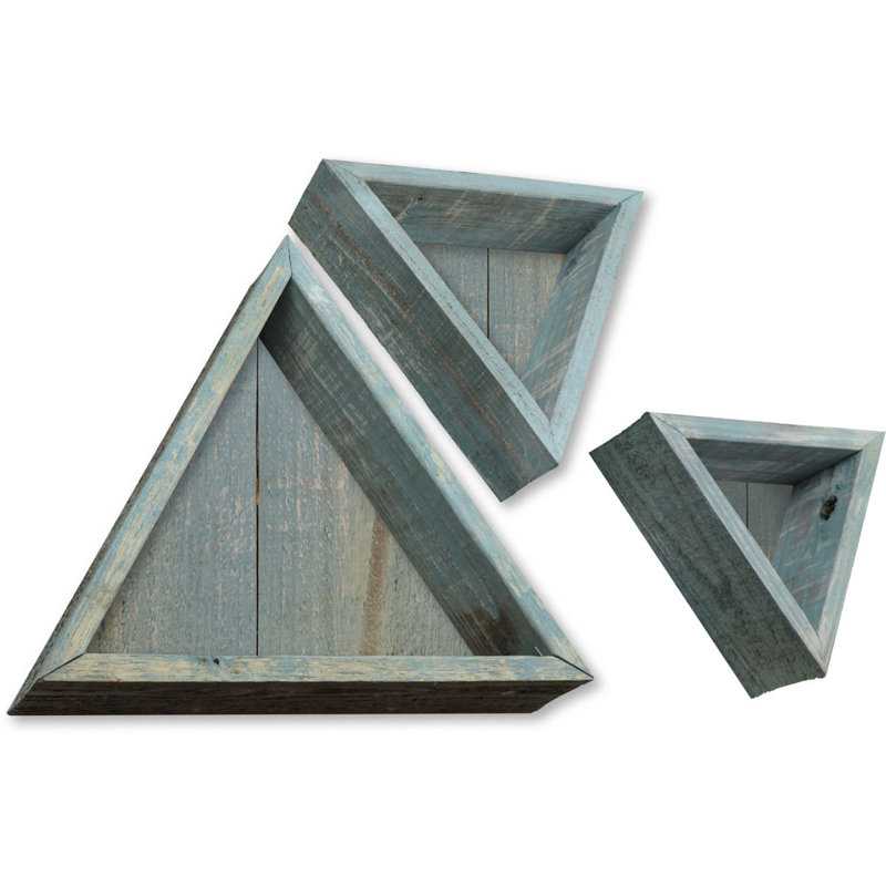 Triangle Accent Shelf with Adjustable Shelves, Driftwood Blue
