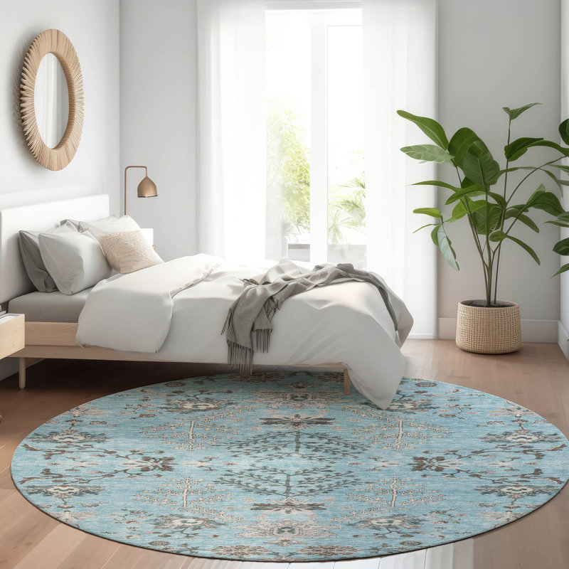 Machine Washable Indoor/Outdoor Cicel ACN1156 Sky Rug, Round 8'