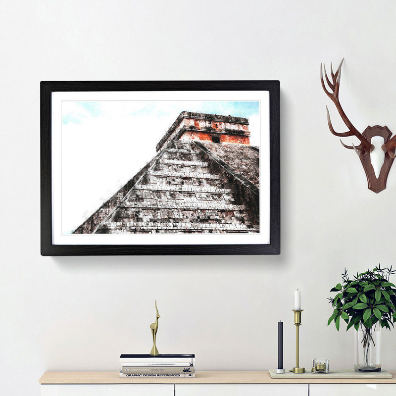 'Mayan Pyramids of Chichen Itza' - Picture Frame Graphic Art Print, 24cm H x 33cm W x 2cm D, Black Framed