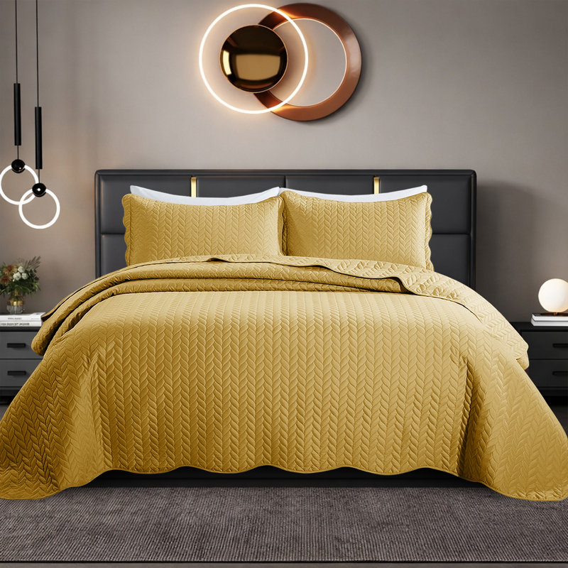 Embossed Microfiber Quilt Coverlet Set, Queen ( 90 Inc x 96 Inc ), Orche