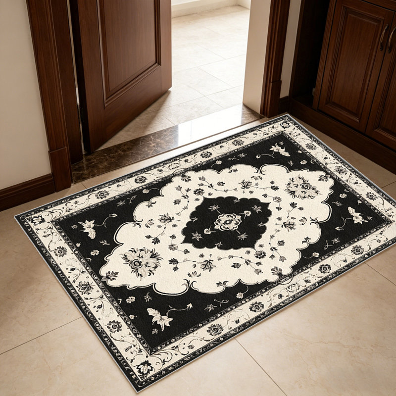 Black Europeanarea rugs for Living Room, Soft and Comfortable, Suitable for all seasons, easy to maintain, machine washable Indoor floor mat, Under Table Farmhouse suitable for Bedroom, Dining Room, Study, Patio, Balcony, Home Decor