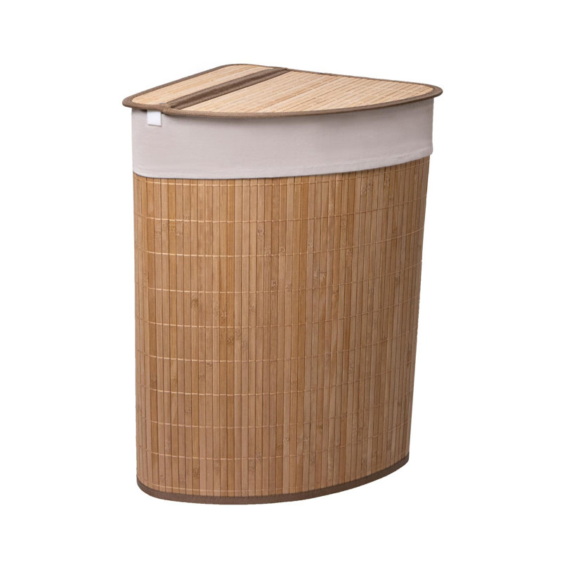 MantraRaj 58L Bamboo Laundry Bin with Handles Triangle Foldable Storage Hamper (Brown)