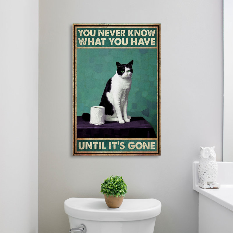 Toile tendue avec un chat noir et blanc, H 36 po x l 24 po x P 2 po