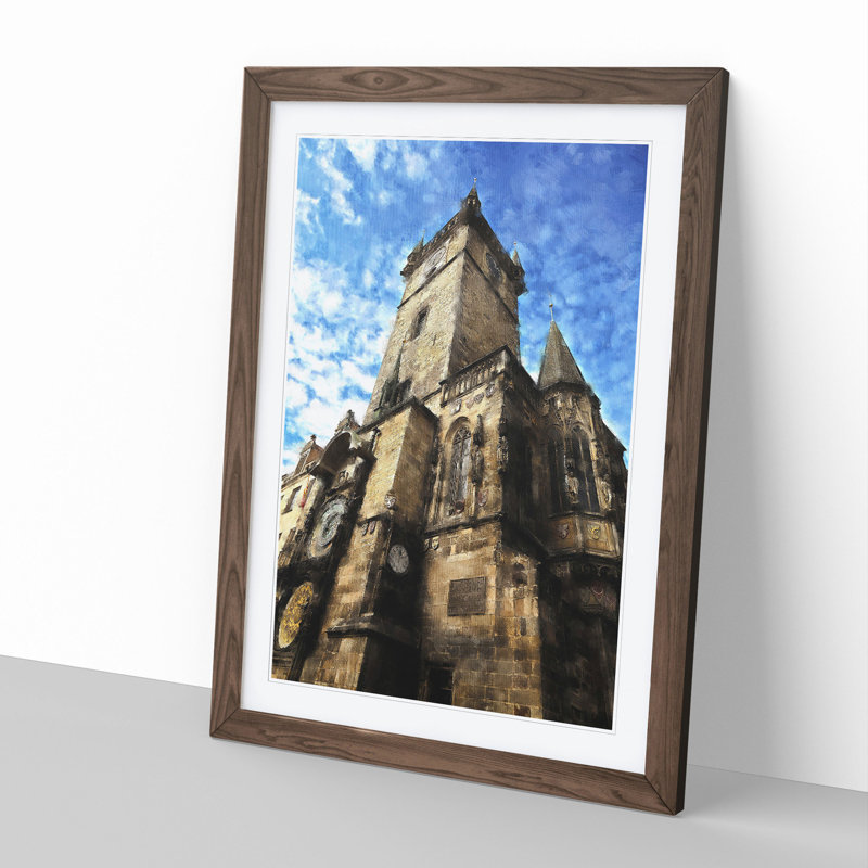 Old Town Hall in Prague - Picture Frame Graphic Art, 36cm H x 27cm W x 2cm D, Walnut Framed