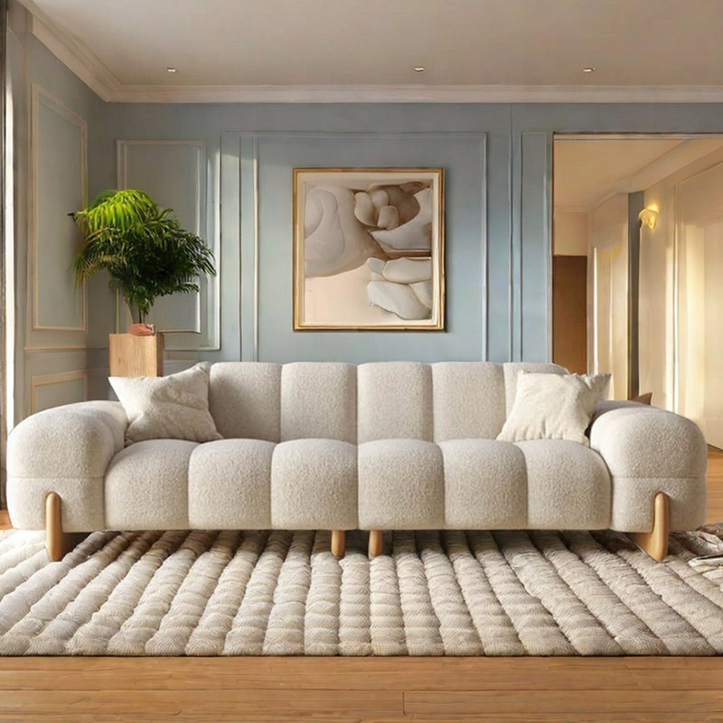 Log cream-style straight puff fabric sofa, 30" H x 122" W x 38.58" D, 4